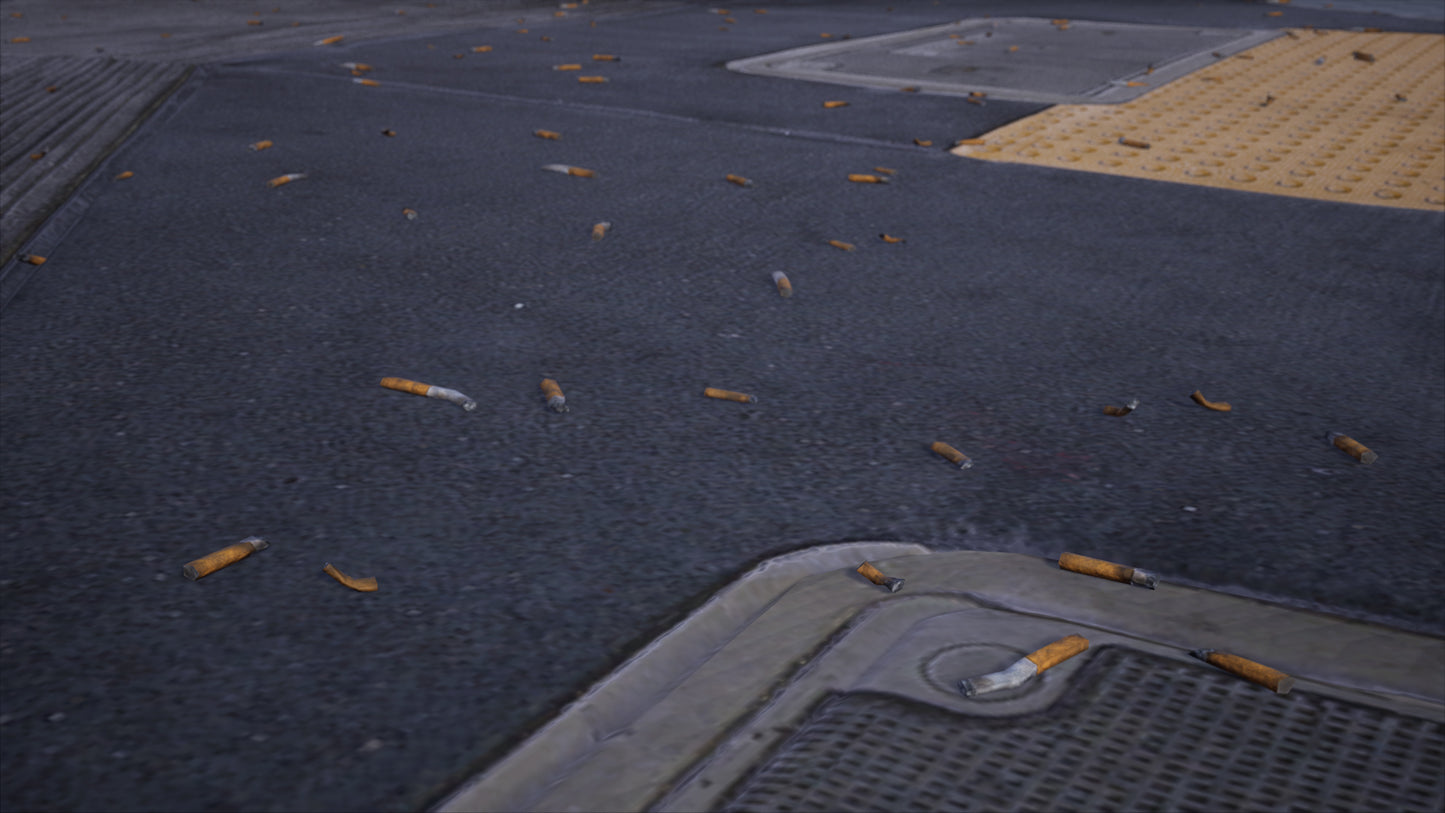 Props - Sidewalk Debris & Trash - Cigarettes, Masks, Gum, Cans