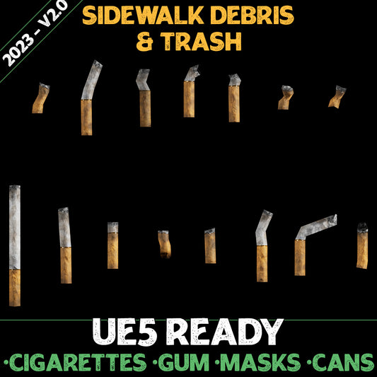 Props - Sidewalk Debris & Trash - Cigarettes, Masks, Gum, Cans